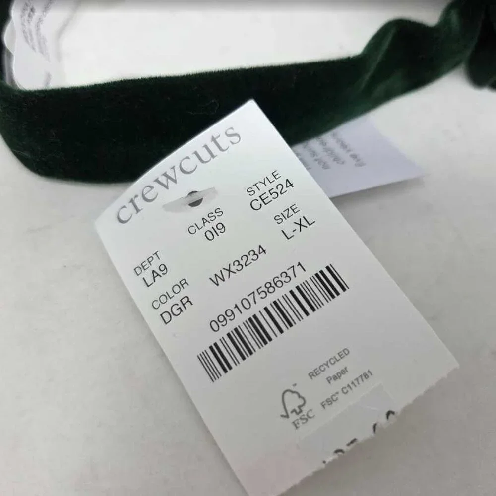 New boys L-XL (8-16 years) Crewcuts - J Crew green velvet bow tie